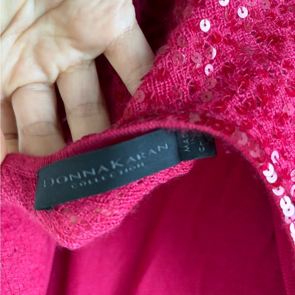 Backless, cashmere, red with sequins evening dress by Donna Karan. - Picture 6 of 6